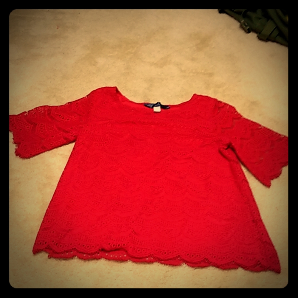 Petite Red Lacy Top